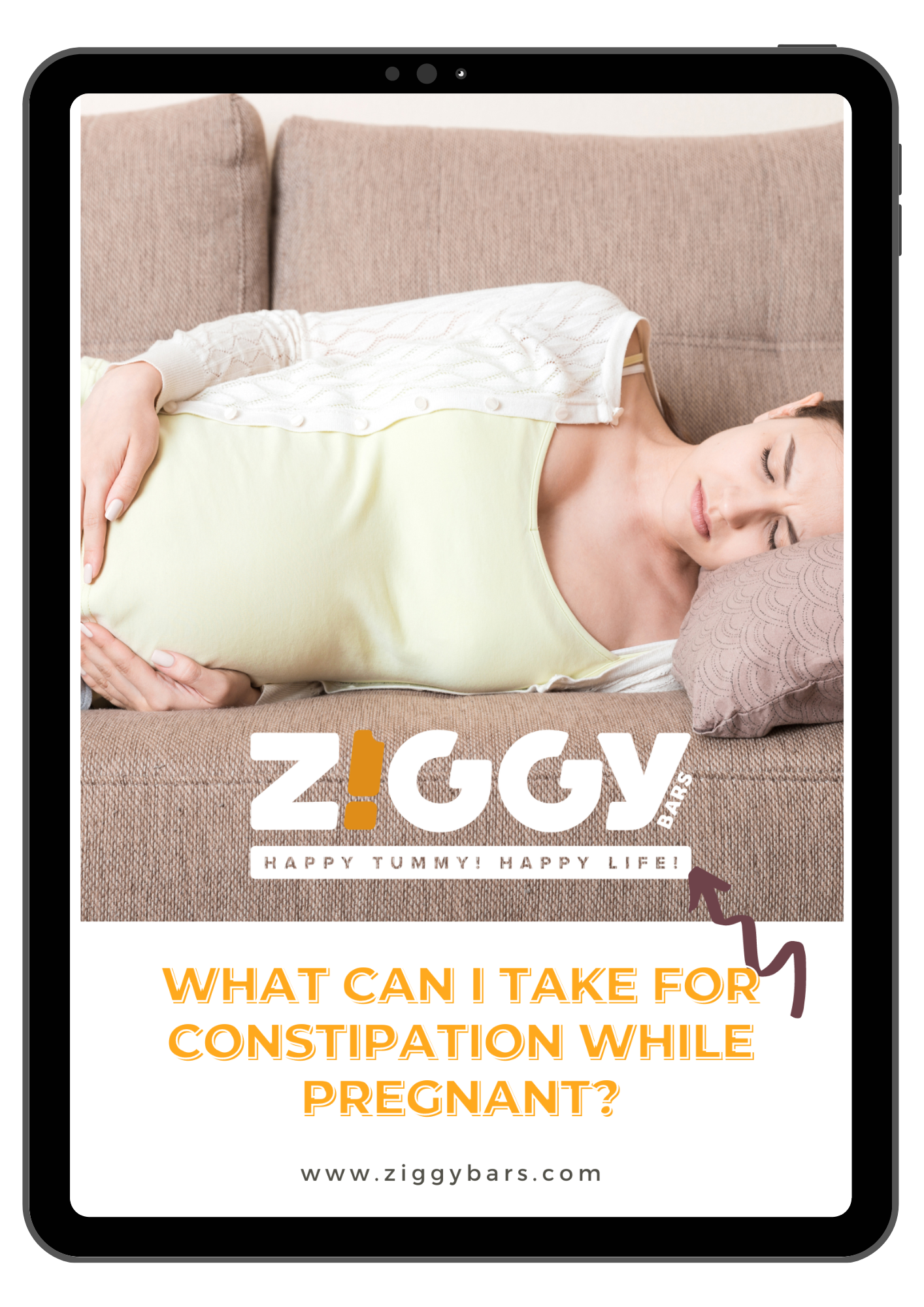 Pregnant woman promotes constipation relief on the Ipod