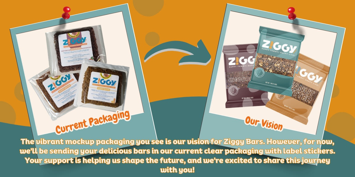 The mockup packaging for Ziggy Snack Bars